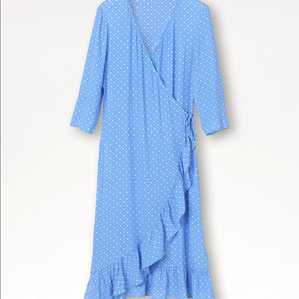 Blue & White Polka Dot Wrap Dress